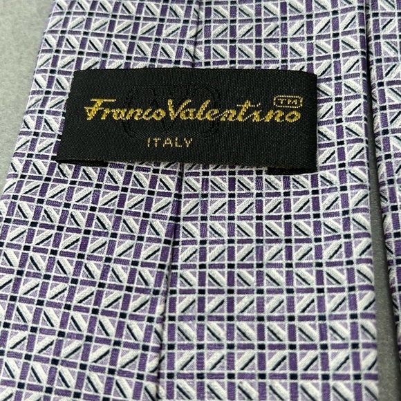 Franco Valentino Neck Tie Mens Purple And White Geometric Classic Silk Tie Italy - Picture 5 of 7